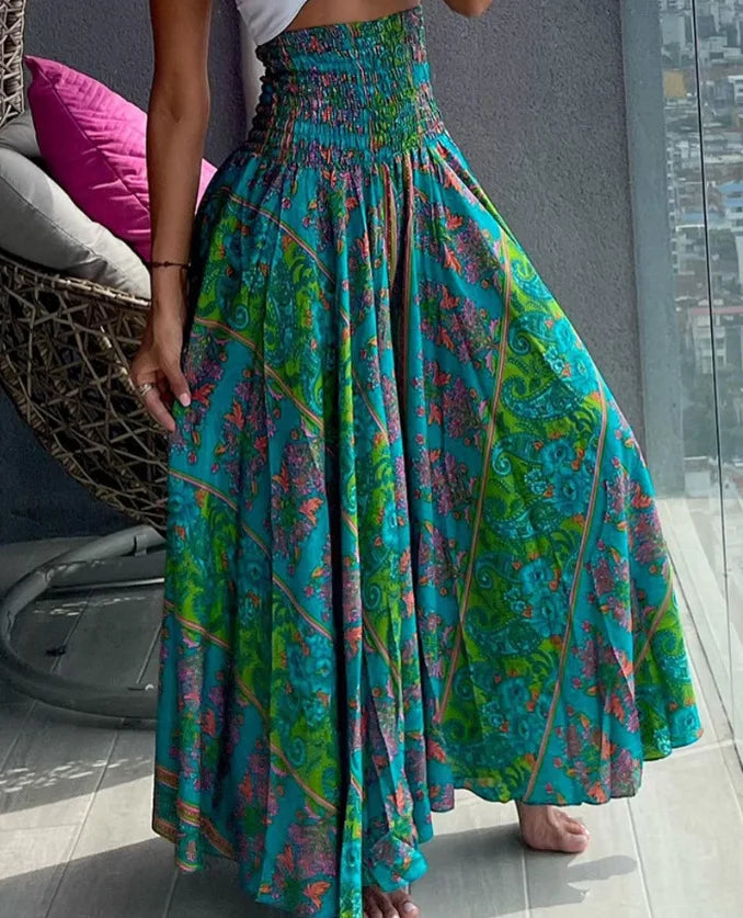 CM.YAYA Women Fashion Bandanna Paisley Big Swing High Waist Maxi Skirt Streetwear 2024 Boho Vintage Casual Long Skirts