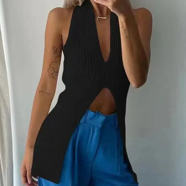 Heliar Women Ribbed Chic Design Tank Top Women Knitted Halter Sexy Tops Camis Tube Tops Women Summer BLACK F Fit 40-60kg