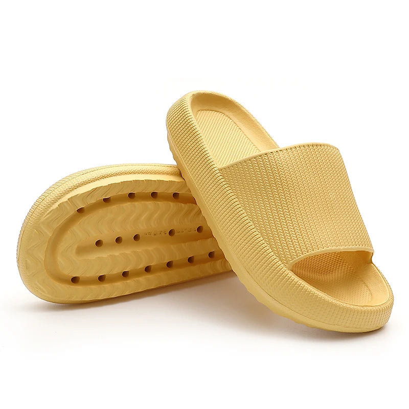 Cloud Cushion Slides Fashion Women Summer Soft Slippers Thick Platform Bathroom Home Men Indoor Non-slip Anti-slip Female Yellow