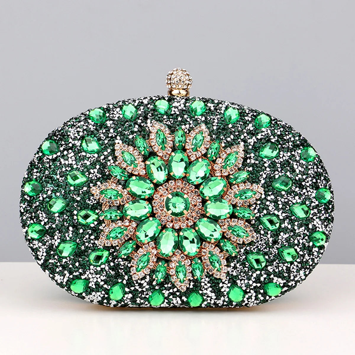 Diamonds Purple Color Women Evening Bags Flower Rhinestones Egg Design Fashion Female Clutch Handbags YM3108green
