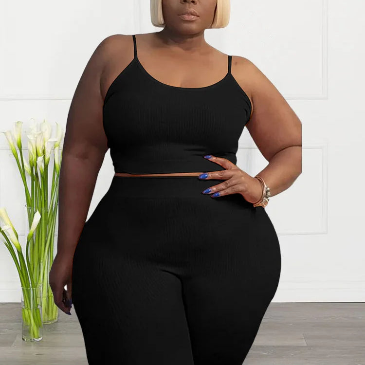 Wmstar Plus Size Shorts Sets Vest Crop Top and Pants Matching Set Casual Cycle Bike Outfits Two Piece Set Wholesale Dropshipping