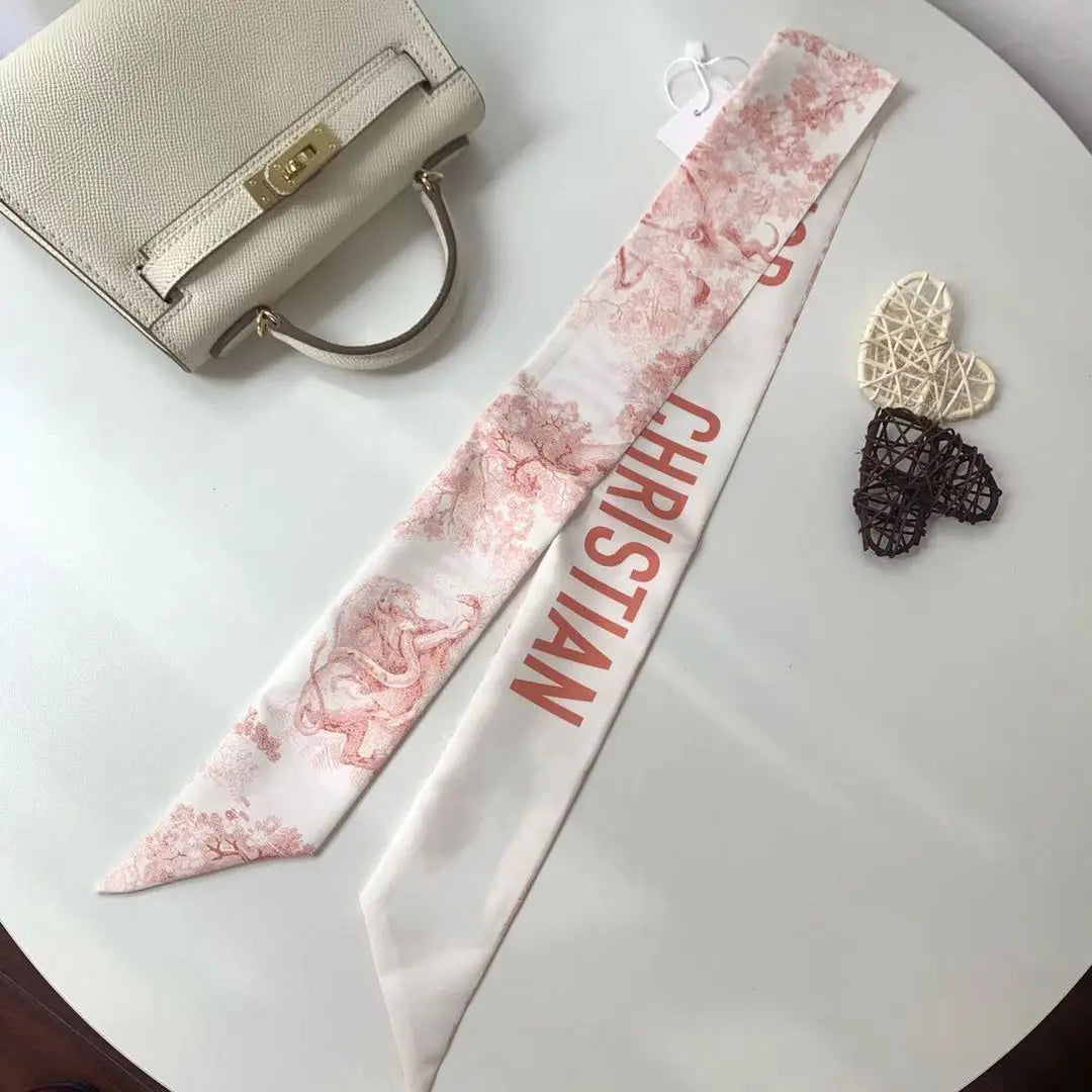 Brand CD Butterfly Around the World Women's Ribbon Scarf Twill Silk Mulberry Silk Long Small Silk Scarf Neckerchief Bags Tie conglin red1