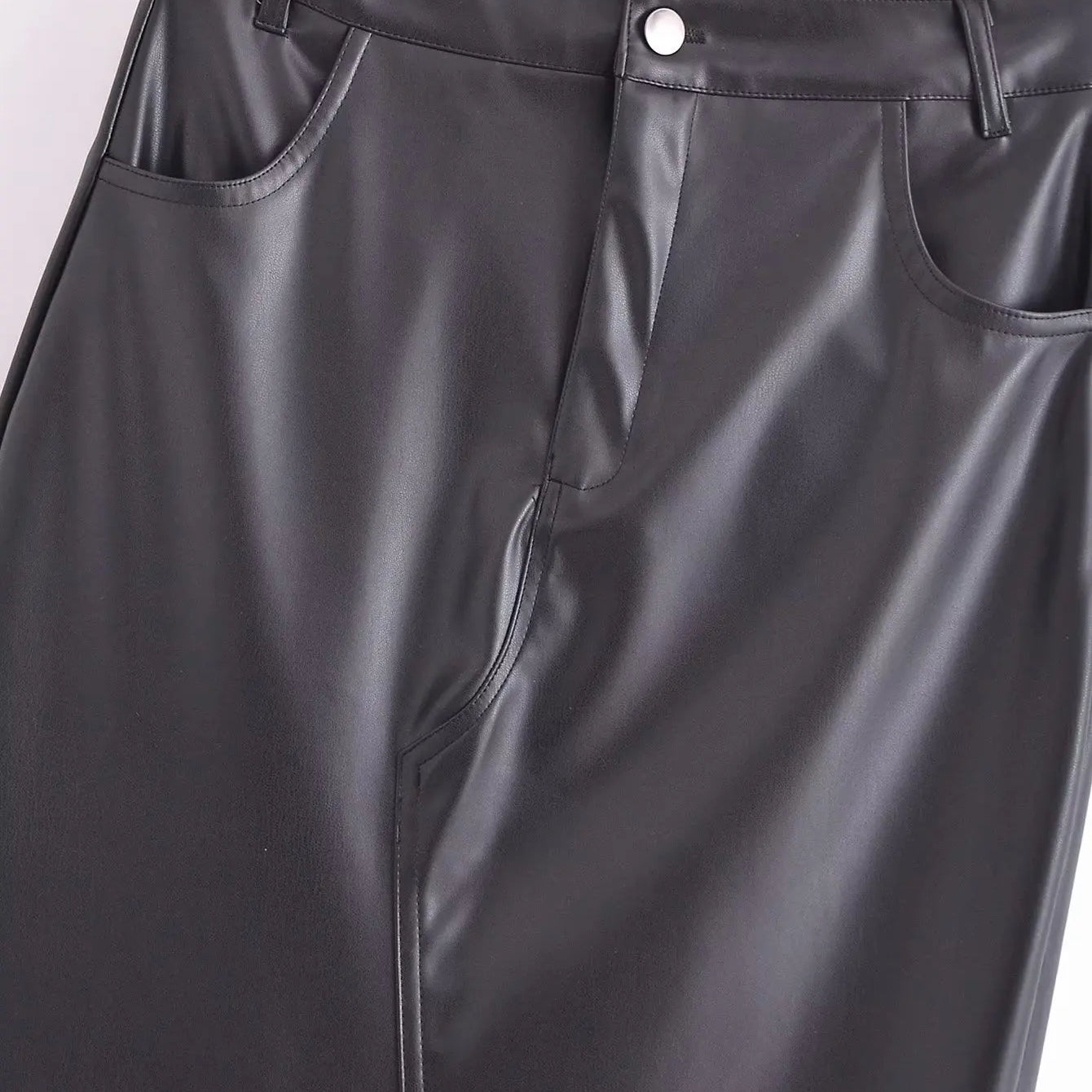 PU Women's Skirt Female Black Hight Waist A-Line Long Skirts Ladies Front Zipper with Pocket Winter New Skirt