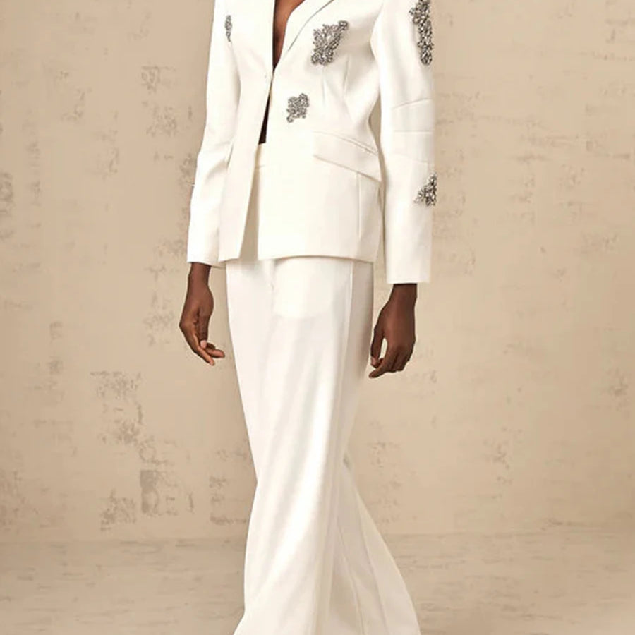 TWOTWINSTYLE Solid Fashion Two Piece Set for Women Notched Spliced Pockets Blazer High Waist Wide Leg Pants Female Clothing New