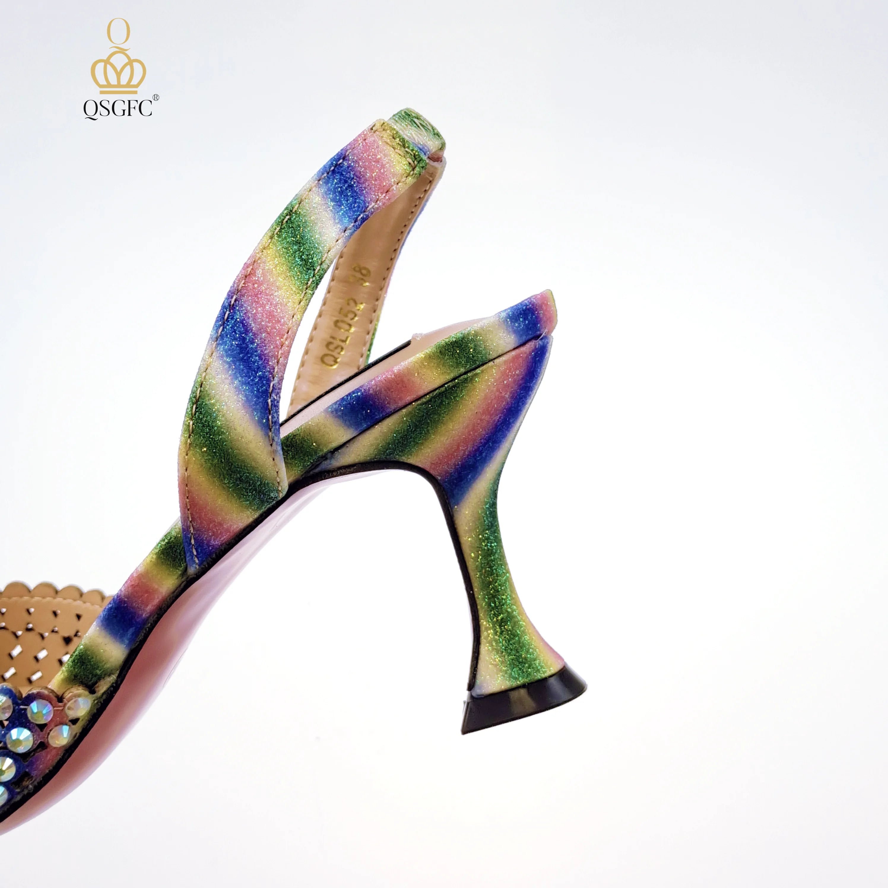 Italian Design Women Hollowed Out Embroidery Colorful Rhinestones Rainbow Color Women's Shoes and Party Wedding Bags Set