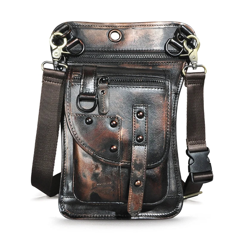 Original Leather Multifunction Men Travel Shoulder Crossbody Messenger Bag Hook Belt Waist Pack Drop Leg Phone Case Bag coffee5