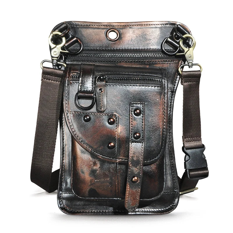 Original Leather Multifunction Men Travel Shoulder Crossbody Messenger Bag Hook Belt Waist Pack Drop Leg Phone Case Bag coffee5