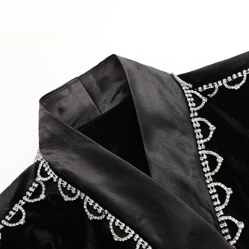 TWOTWINSTYLE Solid Spliced Bead Three Piece Sets for Women Lapel Long Sleeves Top V Neck Sleeveless Vest Long Pants Set Female