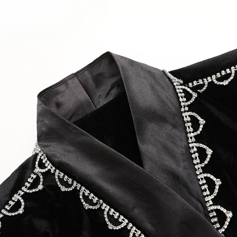 TWOTWINSTYLE Solid Spliced Bead Three Piece Sets for Women Lapel Long Sleeves Top V Neck Sleeveless Vest Long Pants Set Female