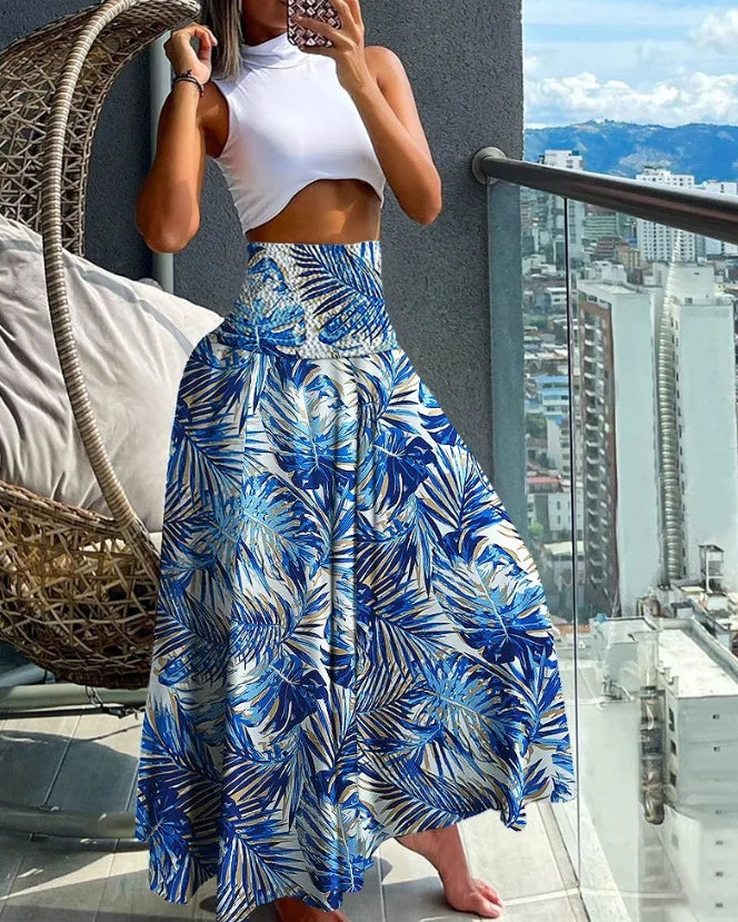 CM.YAYA Women Fashion Bandanna Paisley Big Swing High Waist Maxi Skirt Streetwear 2024 Boho Vintage Casual Long Skirts