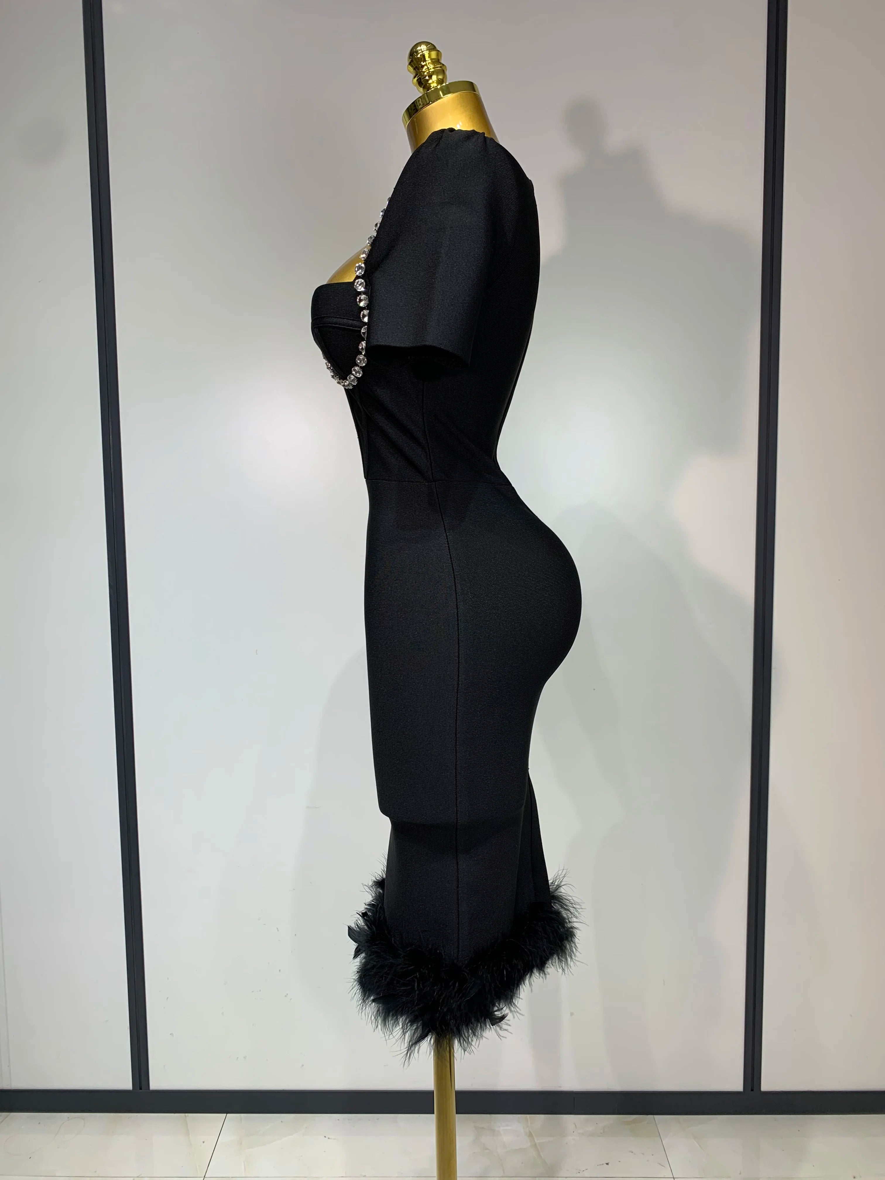 Women Sexy Luxury Rhinestone Short Sleeve Bodycon Dress 2025 Party Evening Celebrate Birthday Black Bandage Club Prom Gown