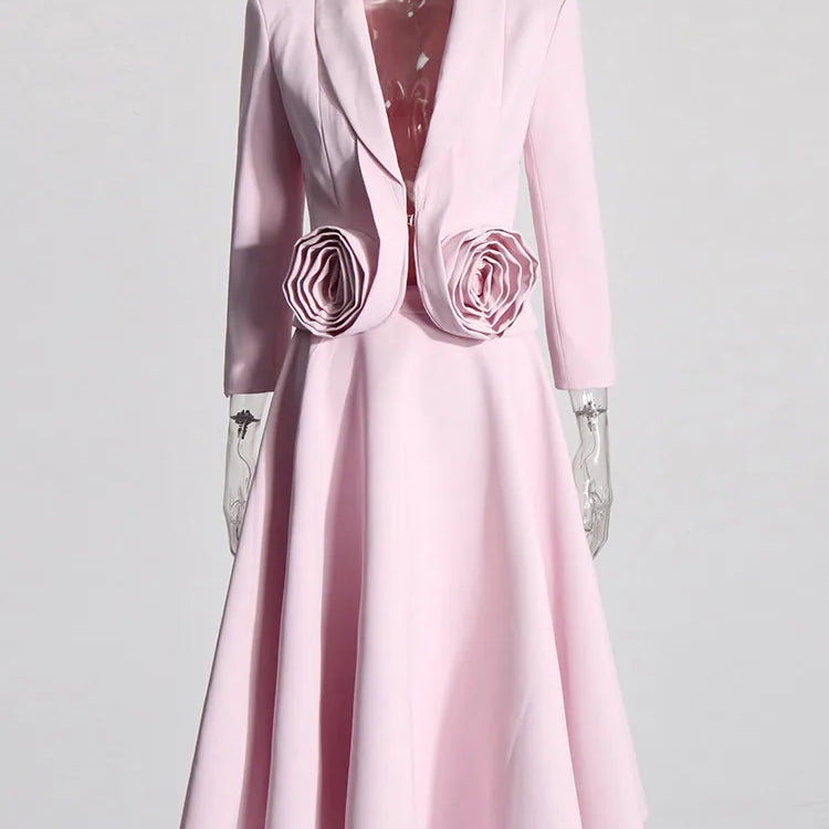 TWOTWINSTYLE Elegant Two Piece Set For Women Shawl Collar Long Sleeve Spliced Appliques Top High Waist A Line Skirt Slim Sets