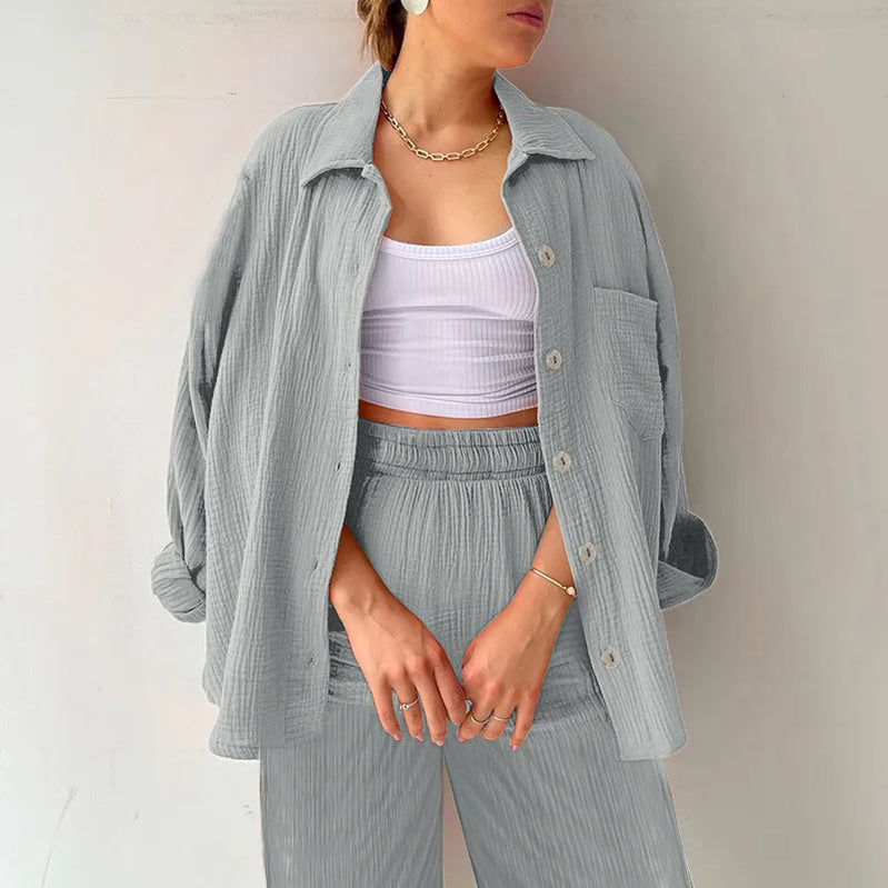 Solid Color Casual Loose Pants Sets For Women 2024 Elegant Autumn Women's Two Pieces Suit Full Trouser Set Female Outfit Clothes BK534-9