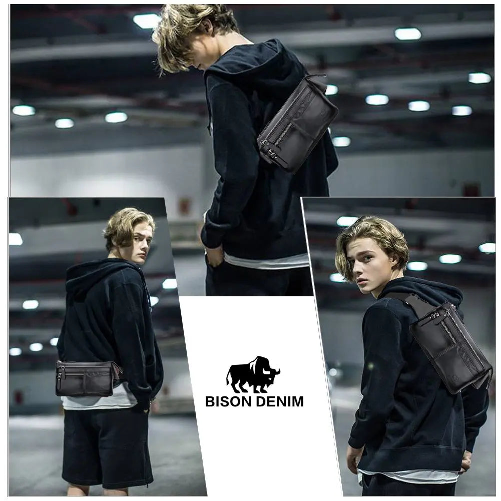 Leather Waist Bag Cell Phone Bags Men Women Travel Bag Retro Chest Purse Lightweight Casual Shoulder Bag