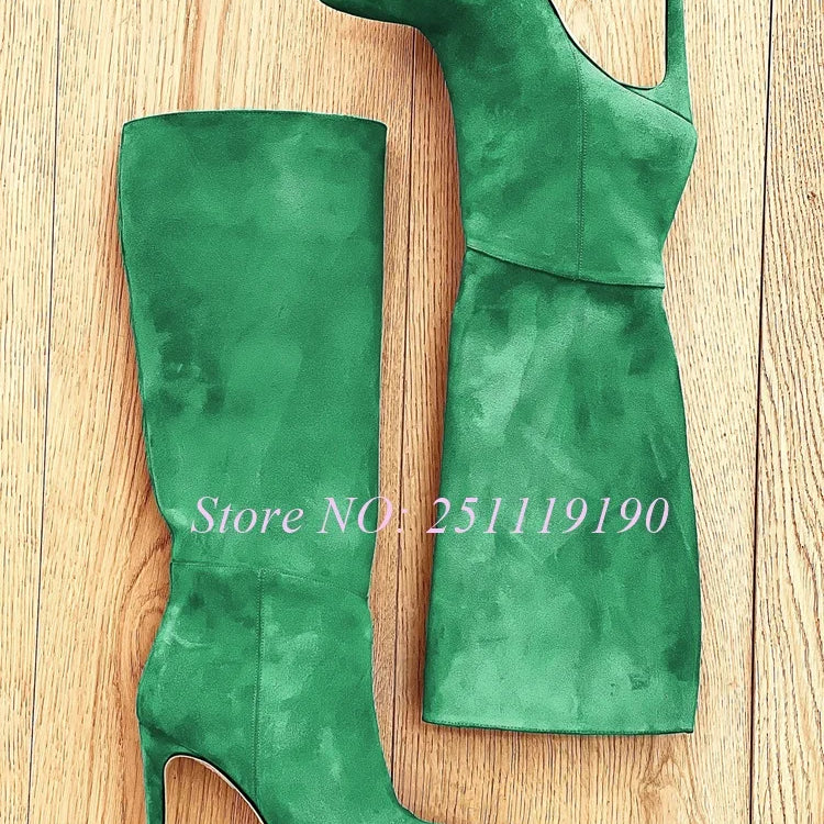 Royal Blue Boots Suede Pointed Toe Botas Women Luxury Designer Shoes Winter 2025 Pull On Slip On Stiletto Knee-high Booties New