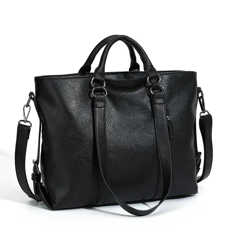 Vintage Leather Tote Bag For Women Large Capacity Handle Bag Designer Handbag VIntage Crossbody Bag Brands Handle Bag (30cm<Max Length<50cm) Black