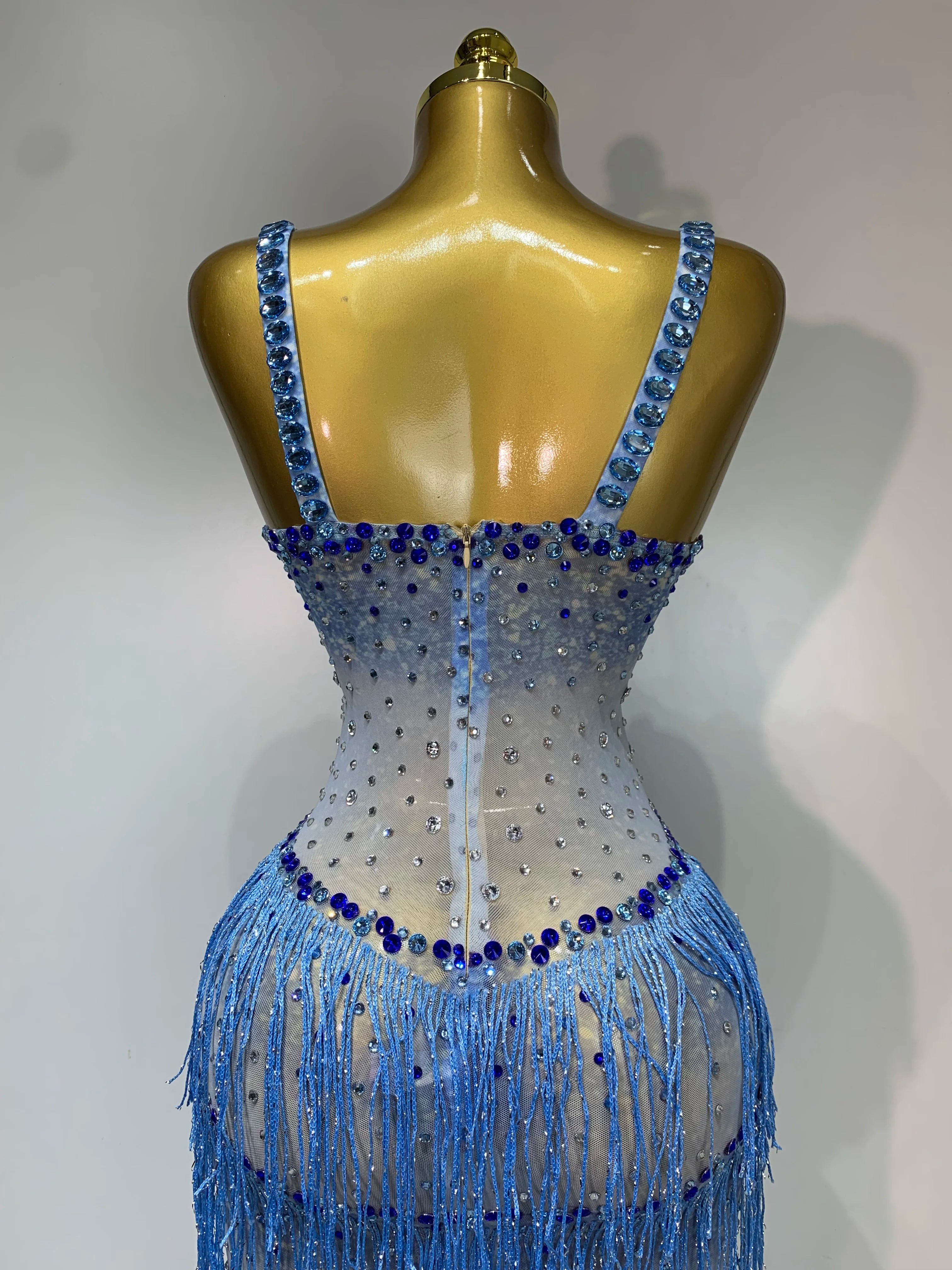 Vestido longo longo com franjas e strass brilhantes, feminino, sexy, transparente, elegante, para festa de aniversário, sessão de fotos