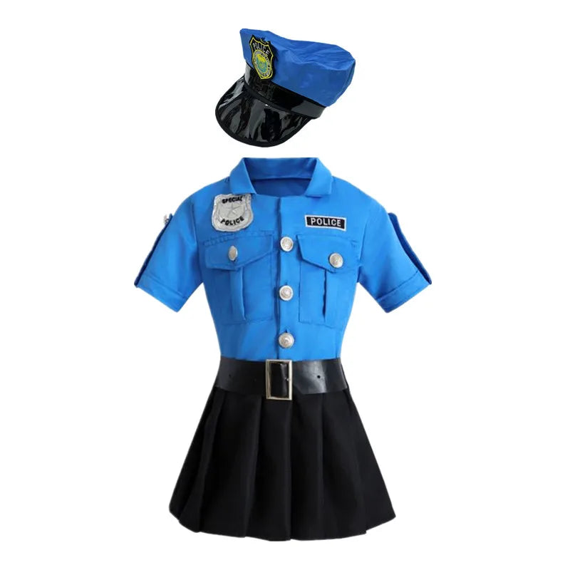Girls Police Role Play Dress Dressup Clothes Children Police Officer Uniform Playsuits Halloween Performance Costumes 01