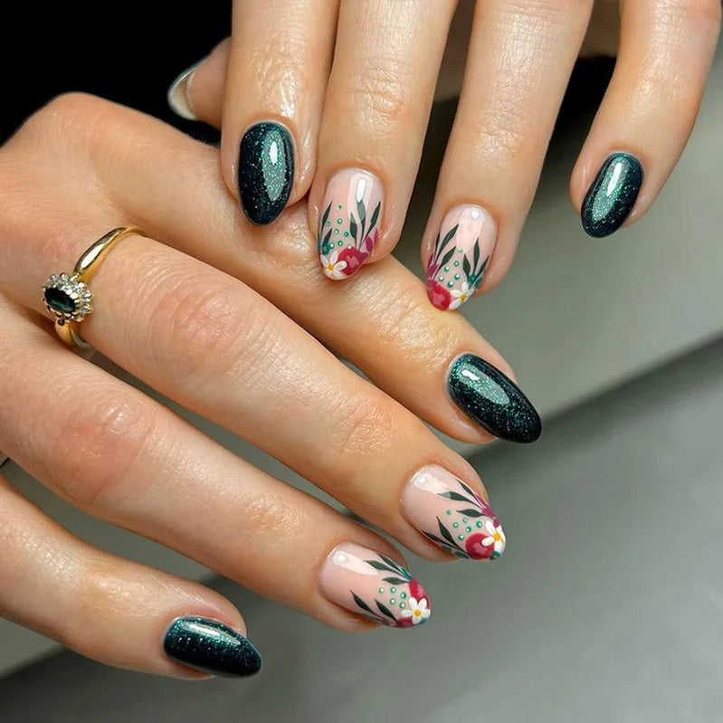 24Pcs Short Round Head False Nails Press on Yellow Red French Design Fake Nail Art Leopard Print Reusable Full Cover Nails Tips