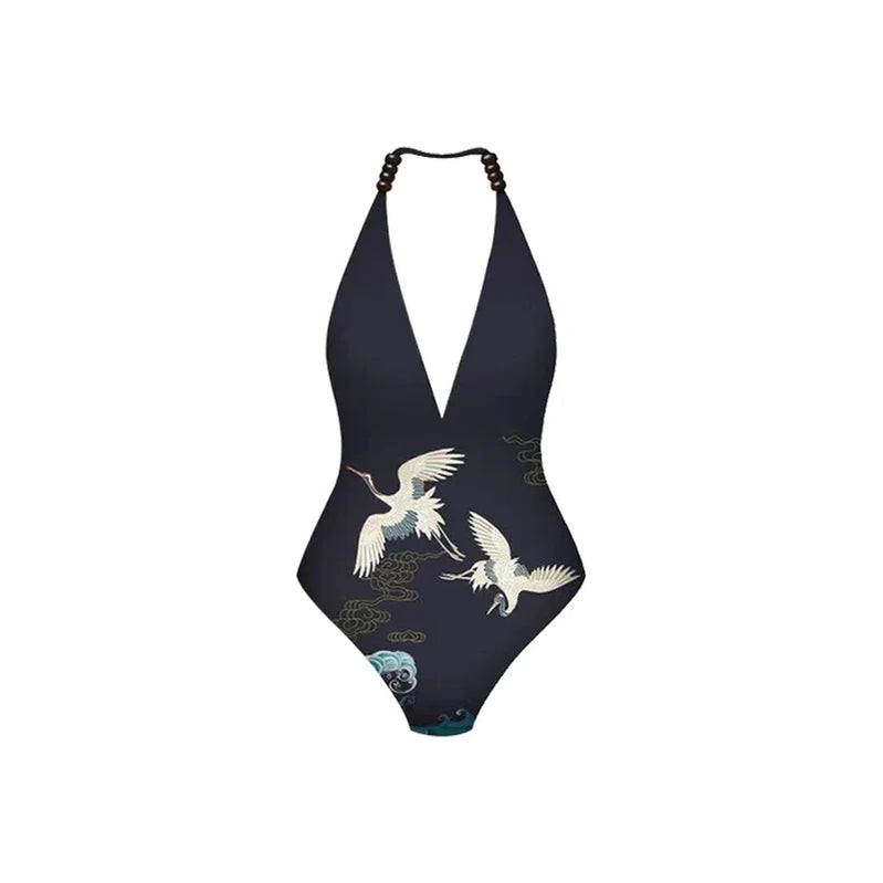 LANSWE Deep V One-Piece Swimwear Women Swimsuit Two-Piece Suit Summer Beach Wear Women's Swimsuit Beach Outing AA001 one piece