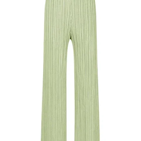 Spring Summer Autumn Women Casual Elegant Ladies Miyake Designer Casual Loose Straight Pleated Pants High Waist Trousers Cyan green One Size