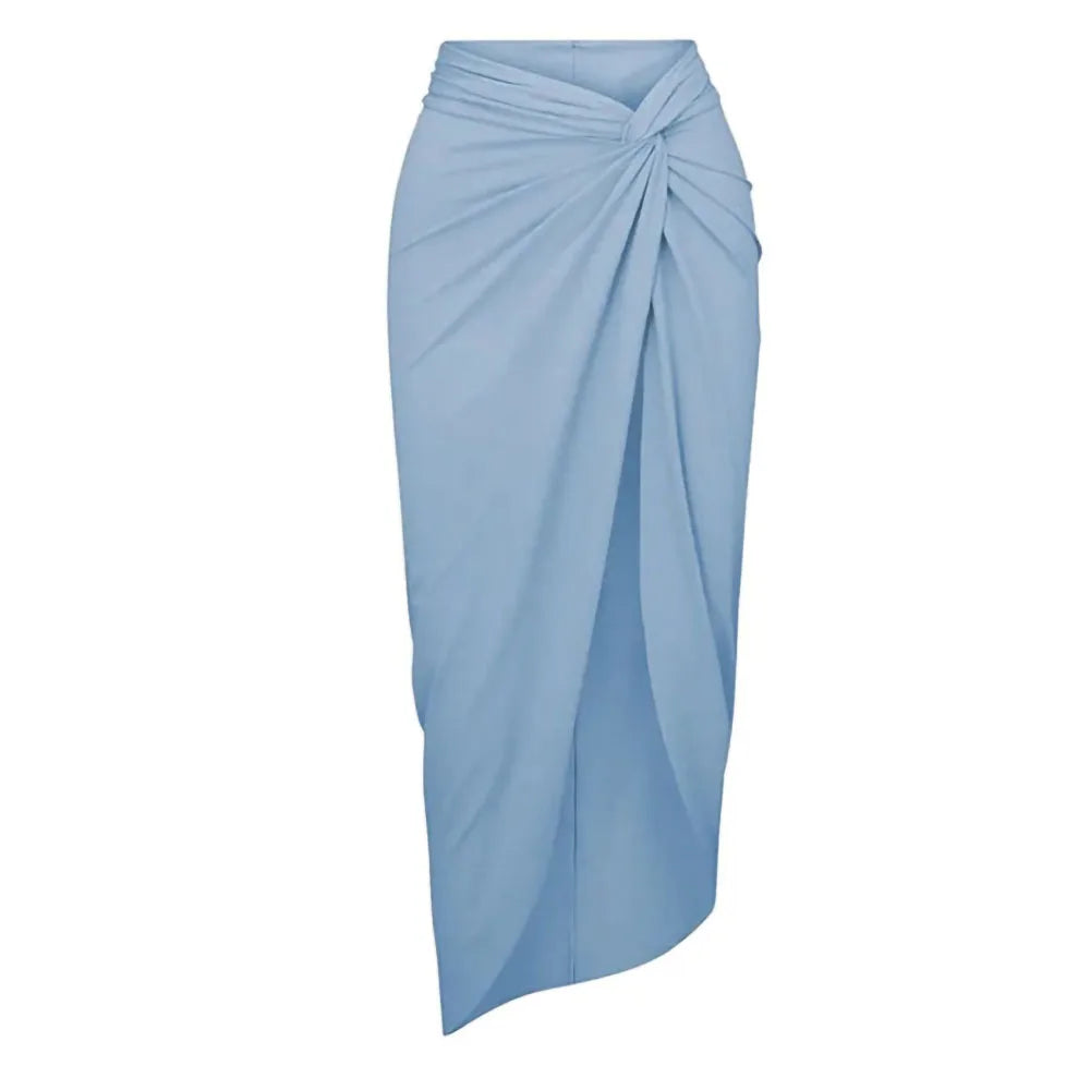 Fashion Solid Color Printed Bikini Lotus Leaf Sling Swimsuit Halter Elegant Waist Split Beach Dress cover up