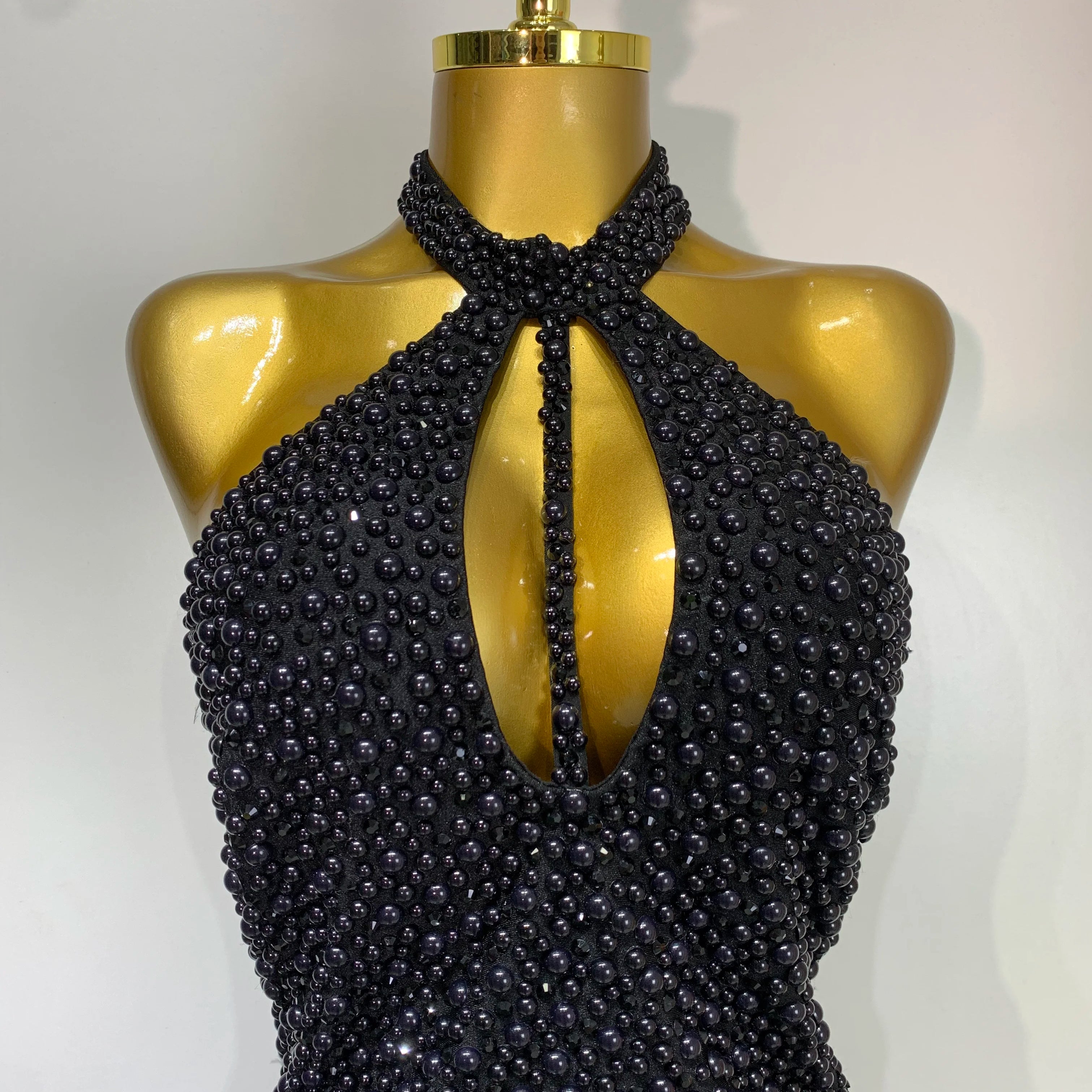 Sexy Backless Feathers Performance Costume Stage Dancer Black Mini Stretchy Nightclub Luxury Birthday Evening Party Dresses