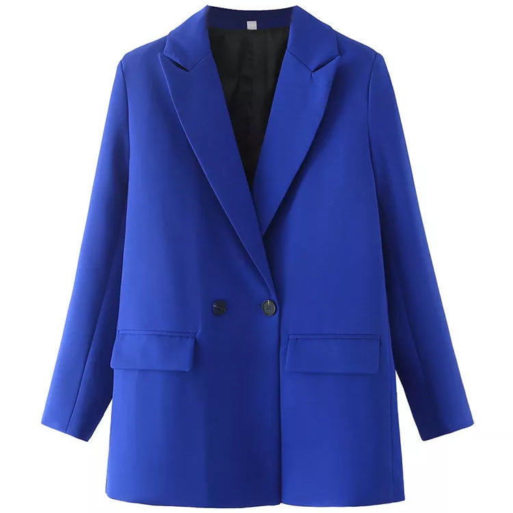 Women Chic Office Lady Double Breasted Blazer Vintage Coat Fashion Notched Collar Long Sleeve Ladies Outerwear Stylish Tops as picture 13