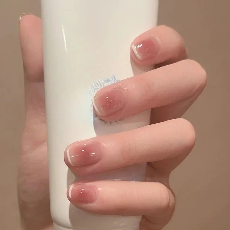 24Pcs Wine Red Simple Press on Nails Short Square Ballet Cute Wearing French Nails Fashion Glossy Solid Color Acrylic False Nail