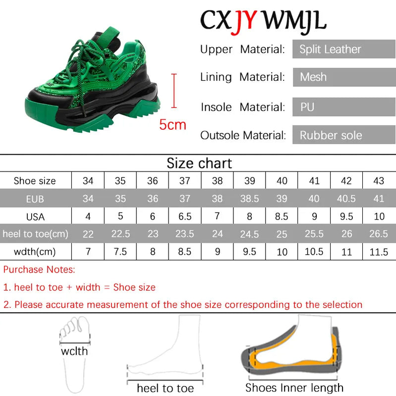CXJYWMJL Genuine Leather Retro Sneakers for Women Thick Bottom Casual Vulcanized Shoes Ladies Autumn Breathable Chunky Sneakers