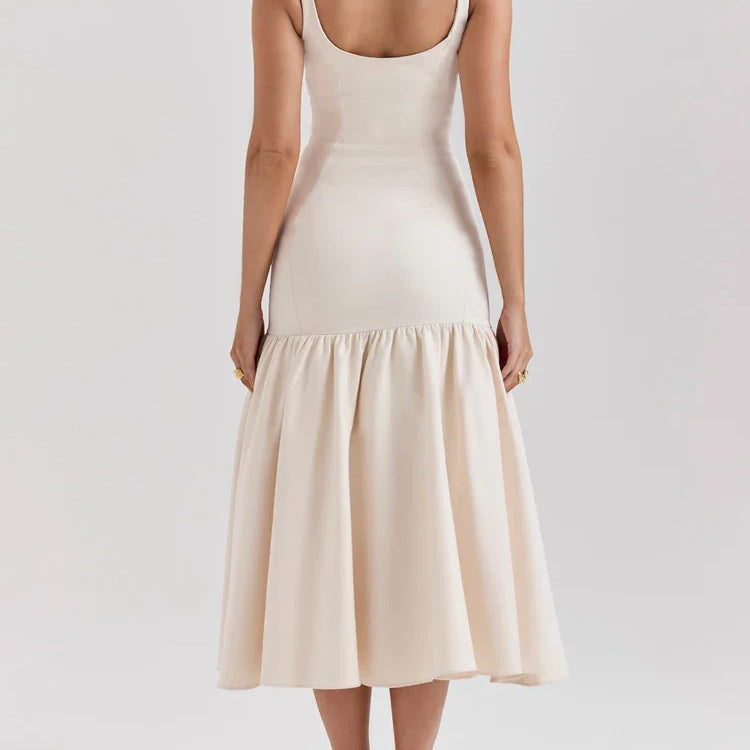 Tossy White Ruffled Patchwork Maxi Dress Female Fashion Slim High Waist Backless Pleated Summer Strapless Female Long Dress 2024