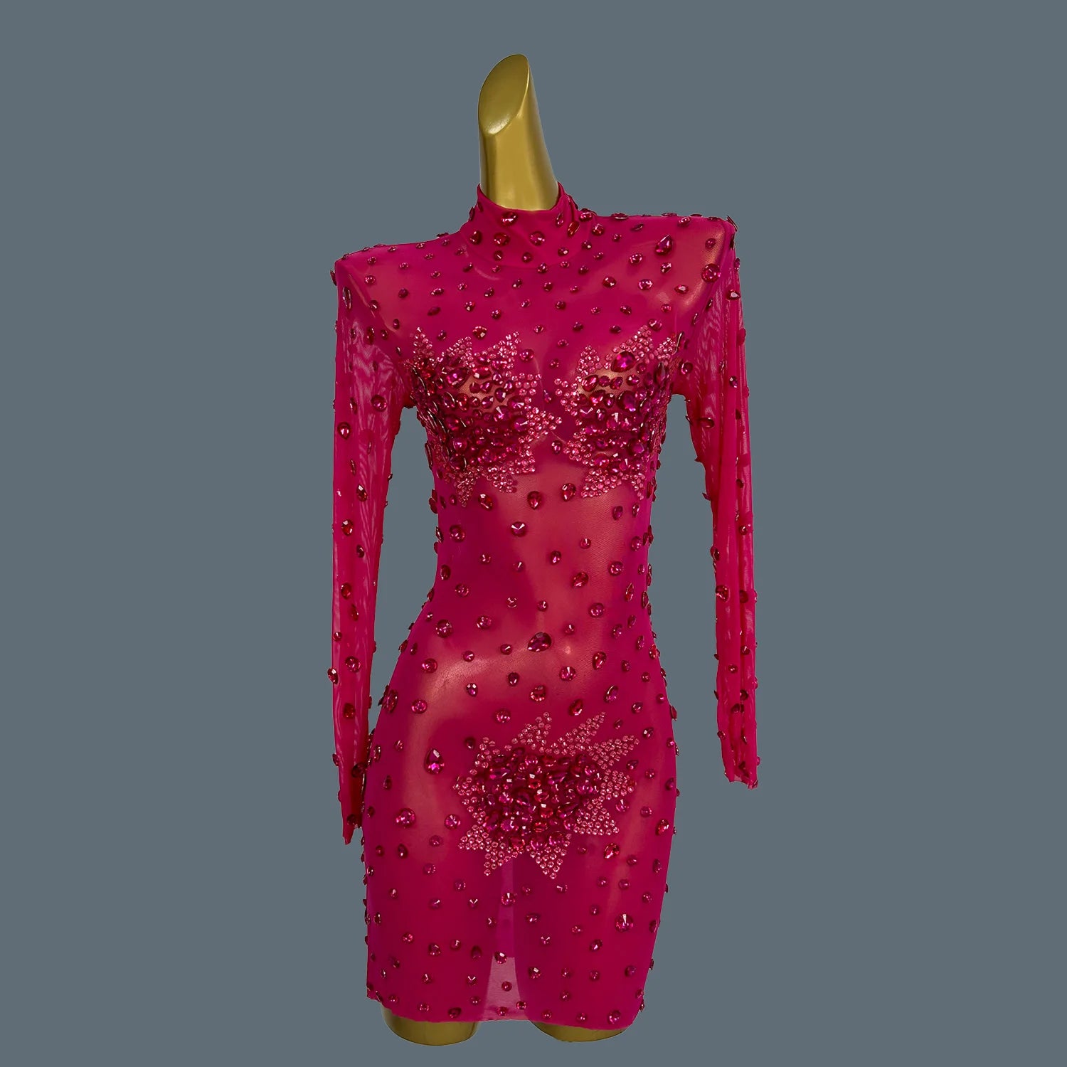 Sparkly Gold Rhinestones Stretch Short Dress for Women Summer Sexy Mesh Celebrate Evening Birthday Dress Photo Shoot Wear Guibin