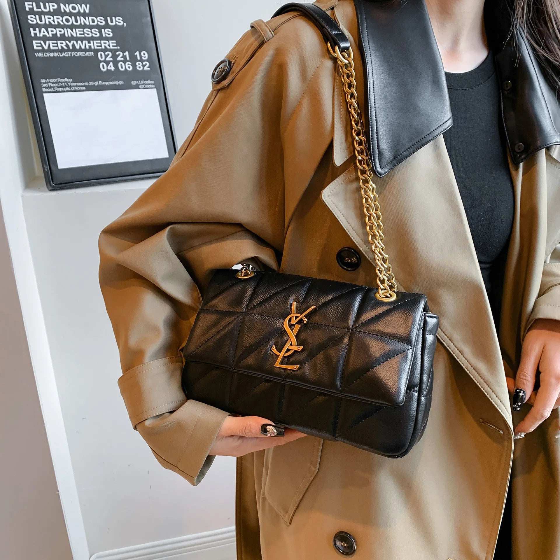 Women Diamond Quilted Bag Luxury Chain Strap Crossbody Shoulder Purse Textured Leather Vintage Inspired Fashion Bag