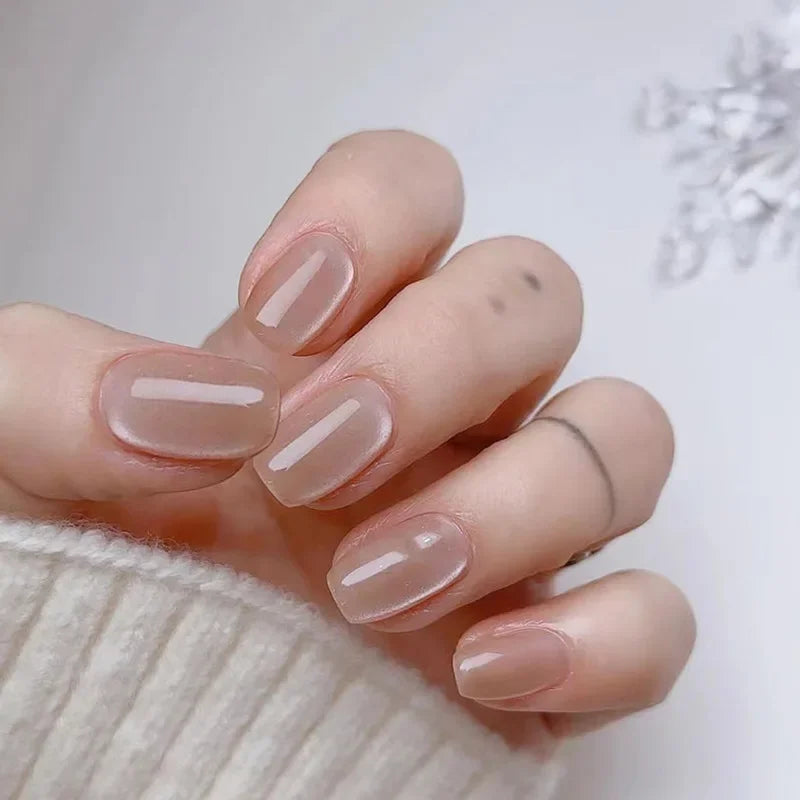 24-Piece Orange Cat Eye Press-On Nails with Short Square Full Cover and Leopard Design - Trendy Fake Nails for Women & Girls