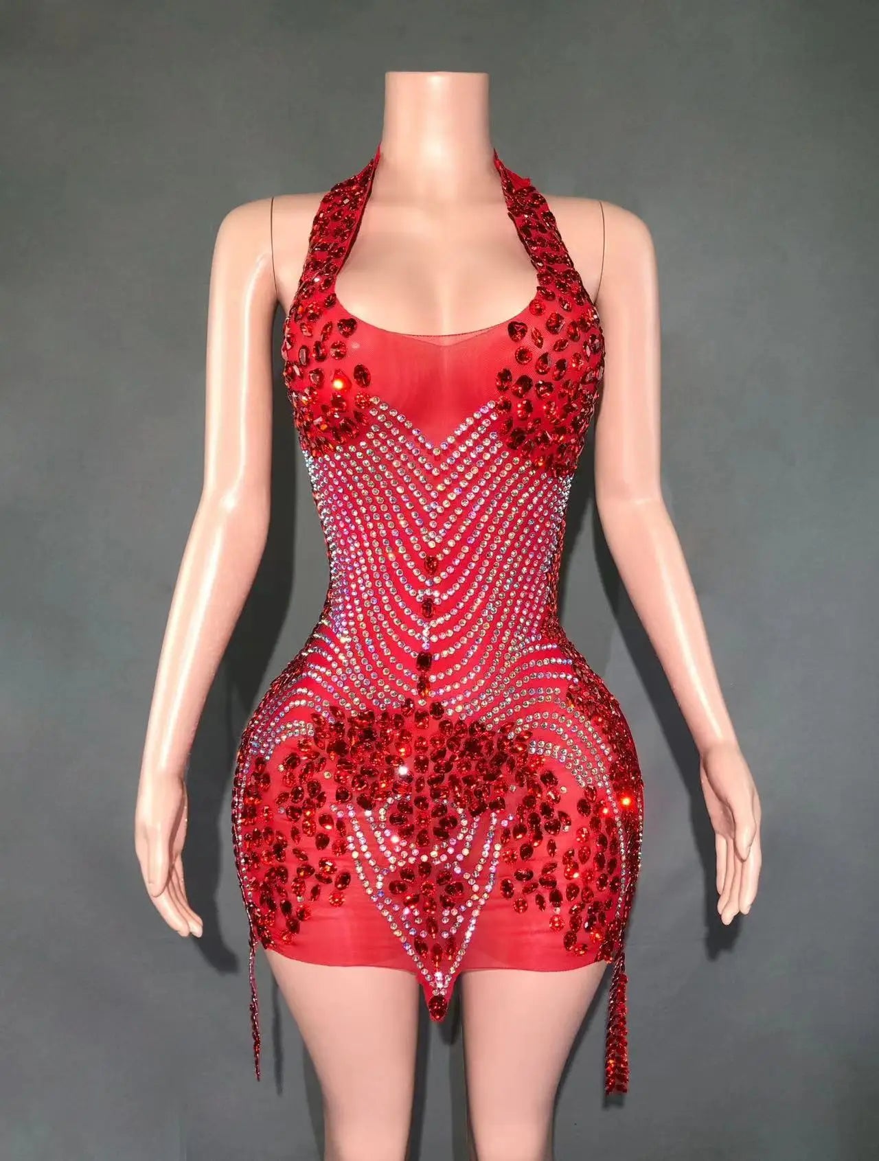 Sparkly Rhinestones Evening Prom Celebrate Birthday Dress Sexy Halter Backless Mesh Velvet Short Dress Performance Stage Wear