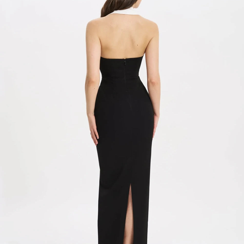 Sexy Lapel Halter Neck Bandage Long Formal Dress For Women Fashion Sleeveless Backless Shiny Robe Bnaquet Street Party Vestido