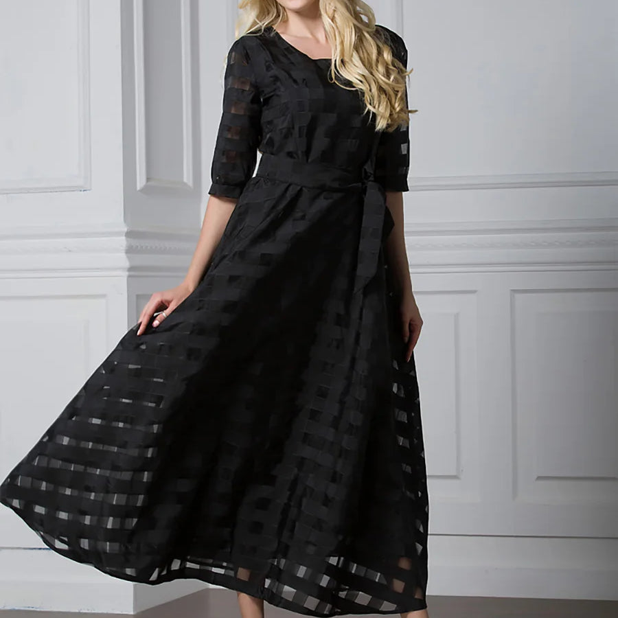 Stylish Muslim Femininity Elegant plus-size women's dress Dubai Arabian vintage summer dress slim A-line plaid dress