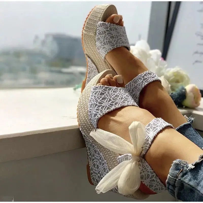 Women sandals Lace Leisure Women Wedges Heeled Women sandals Summer Sandals Party Platform High Heels Shoes Woman