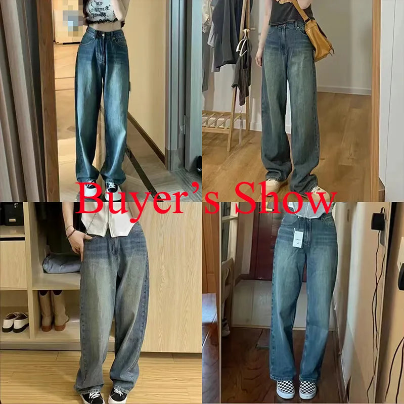 Jeans for Women Vintage Streetwear Baggy Y2K Denim Trousers Female 2024 Spring Summer New High Waist Straight Leg Pants