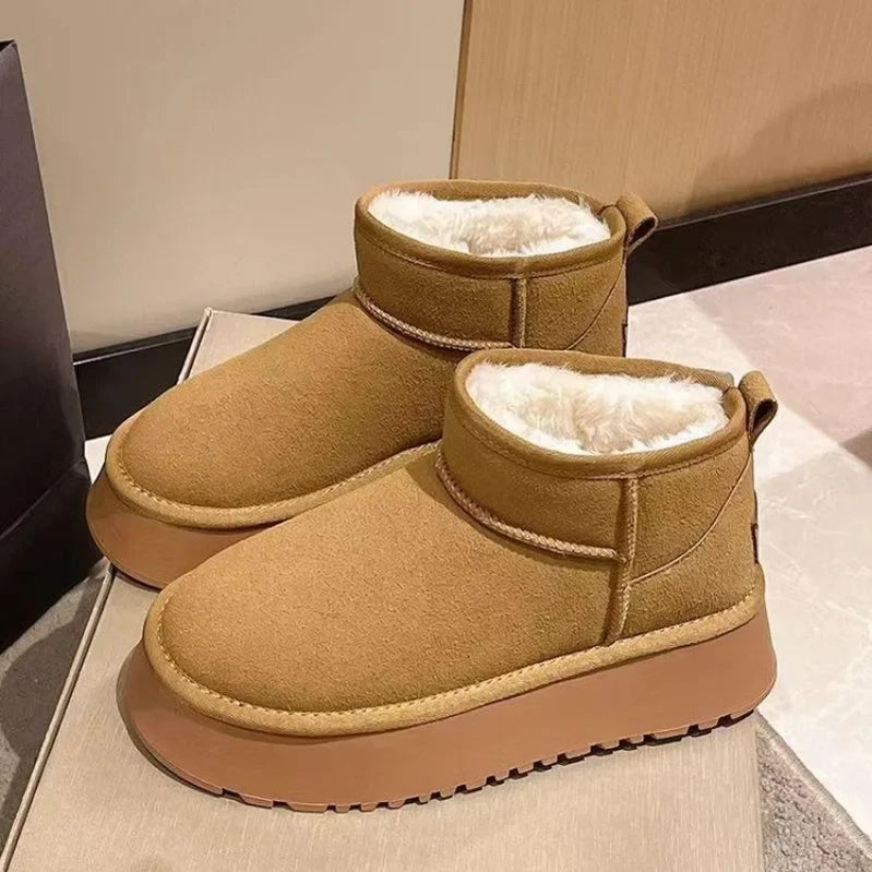 2023 New Winter Warm Boots Fur Ladies Snow Boots Real Sheepskin Wool Low-cut Warm Fur Shoes Man and Women Winter Short Boots