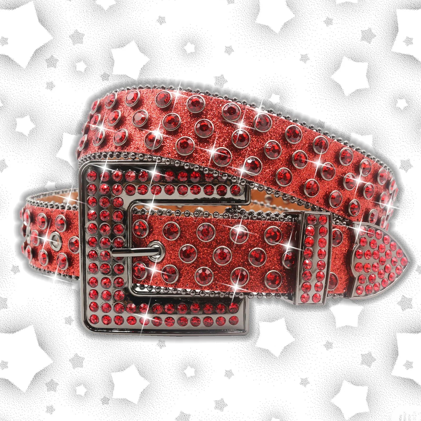 Vintage Dark Rhinestone Rivet Belt for Women Sequin Punk Hip Hop Jeans Accessories Luxury Designer bb Belt Beautiful FK-Red