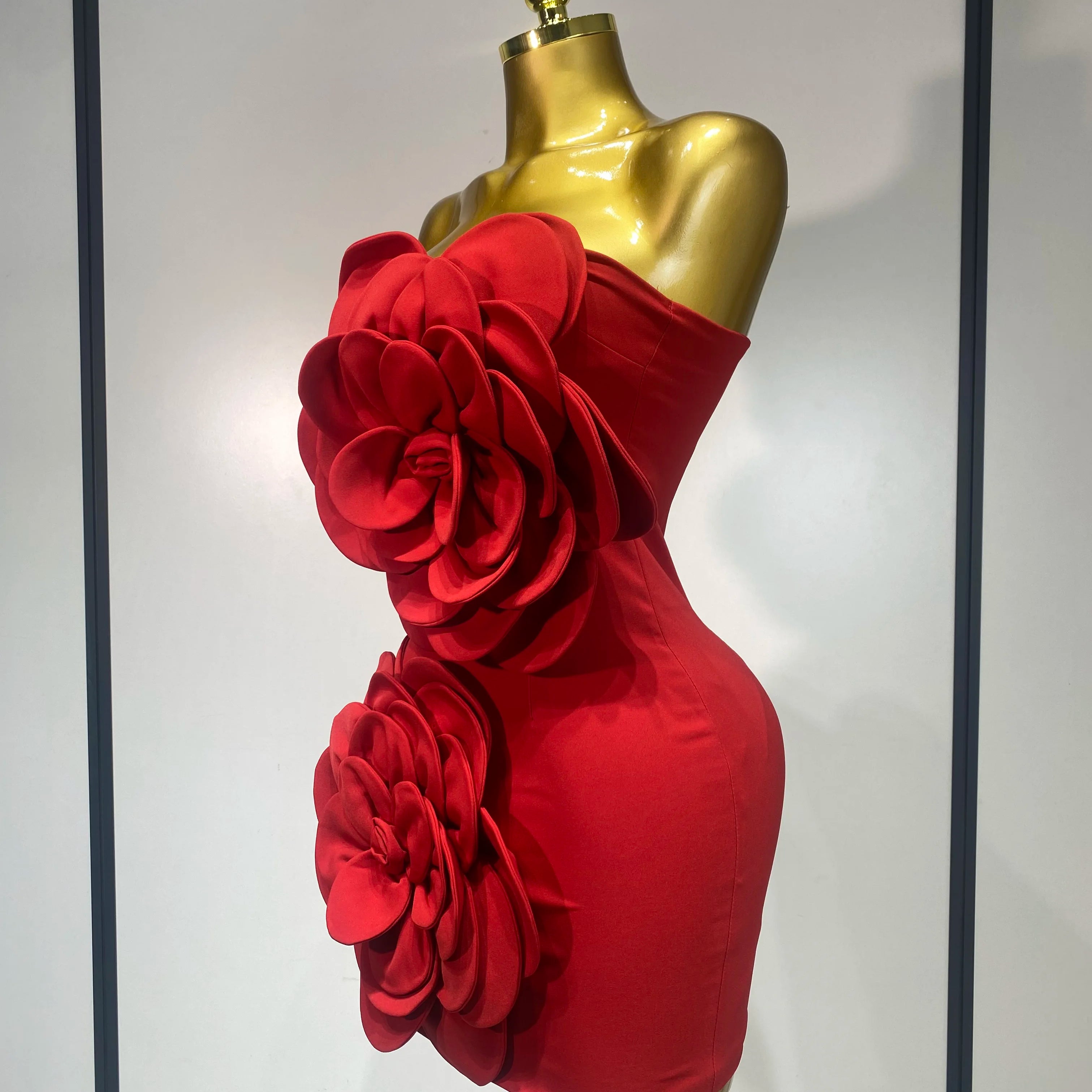 Women Sexy Strapless Backless Flower Red Mini Bodycon Dress 2025 Celebirty Elegant Evening Club Party Luxury Birthday Dresses