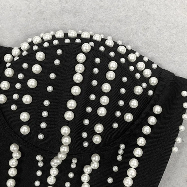 Macacão feminino luxuoso, sexy, sem alças, com pérolas e bandagem, estilo celebridade, designer de rua, 2025