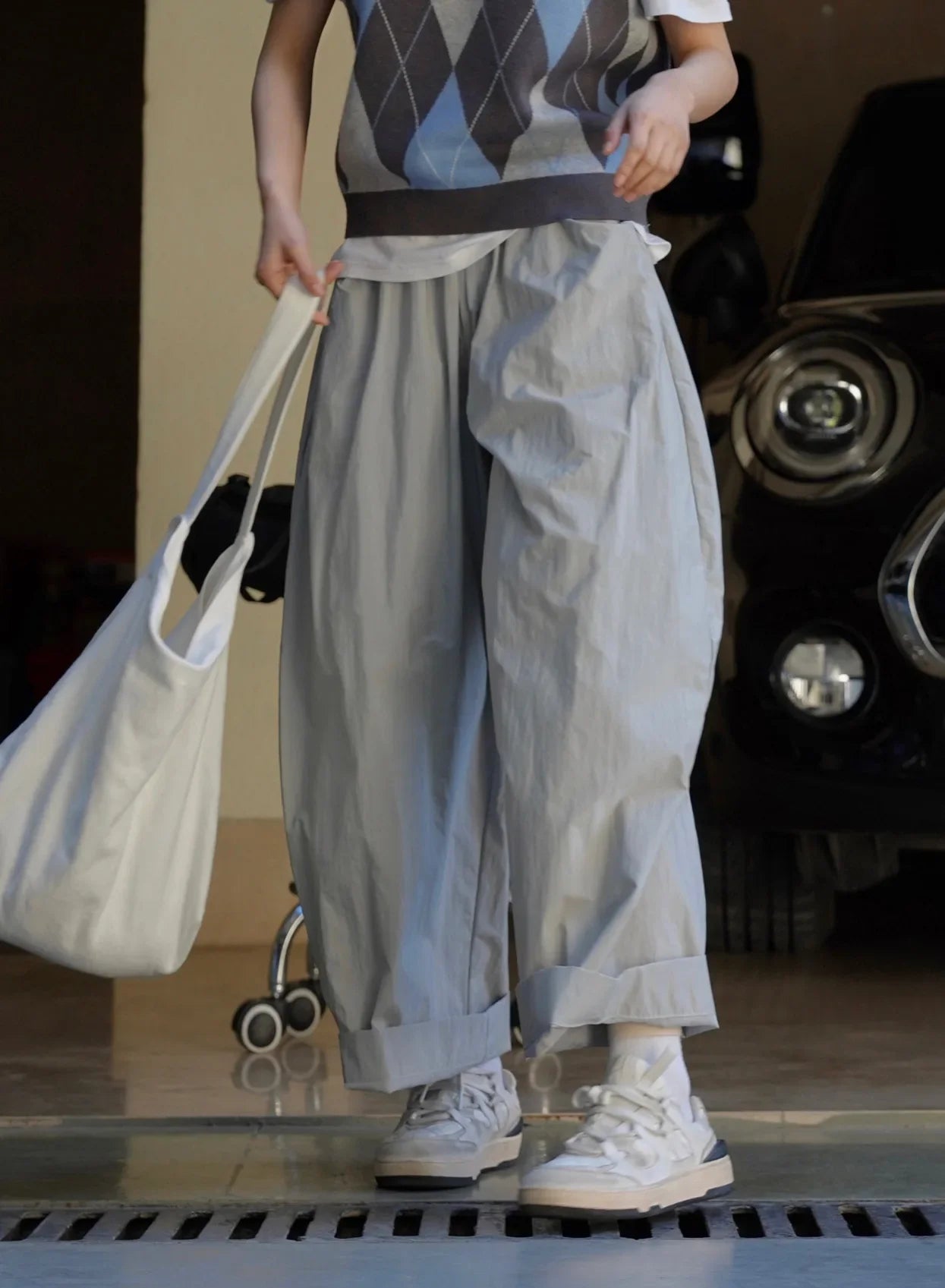 Summer women's casual solid color high waisted loose wide leg pants