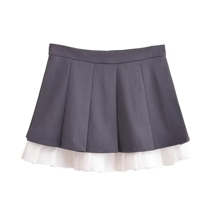 BlingBlingee Summer Women Sleeveless Shirt Mini Skirt Suits Traf Pleated Patchwork Slim Female Crop Top Tanks Sets Y2K Grey One Piece Skirts