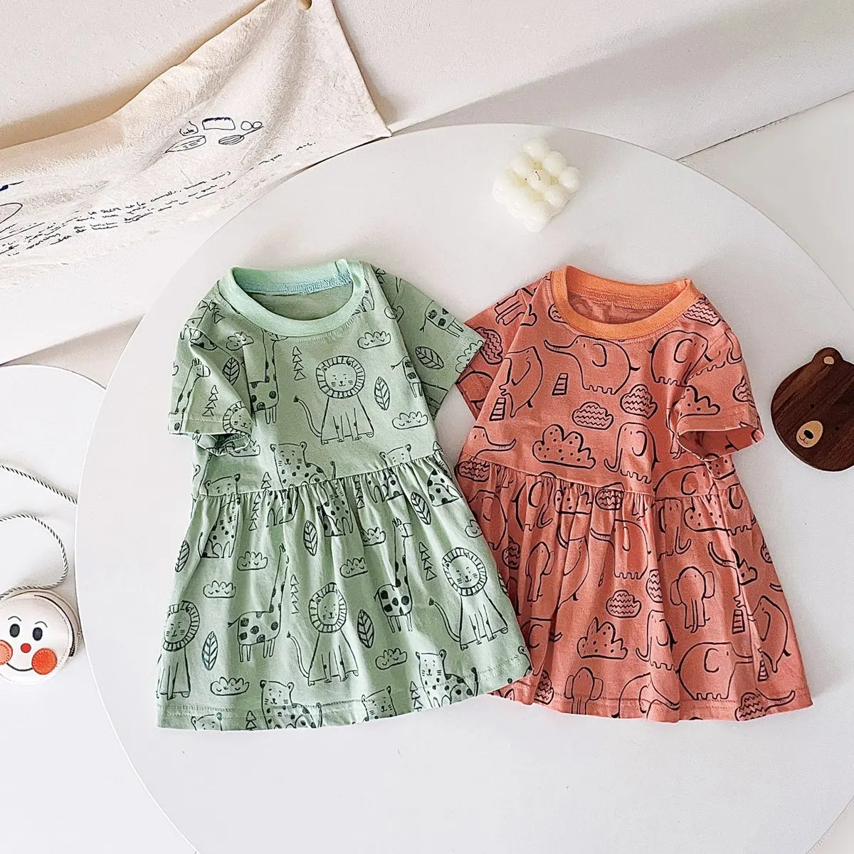 Short Sleeve Summer Baby Dress Cute Pattern Casual Kids Girls Clothing Dress Cotton