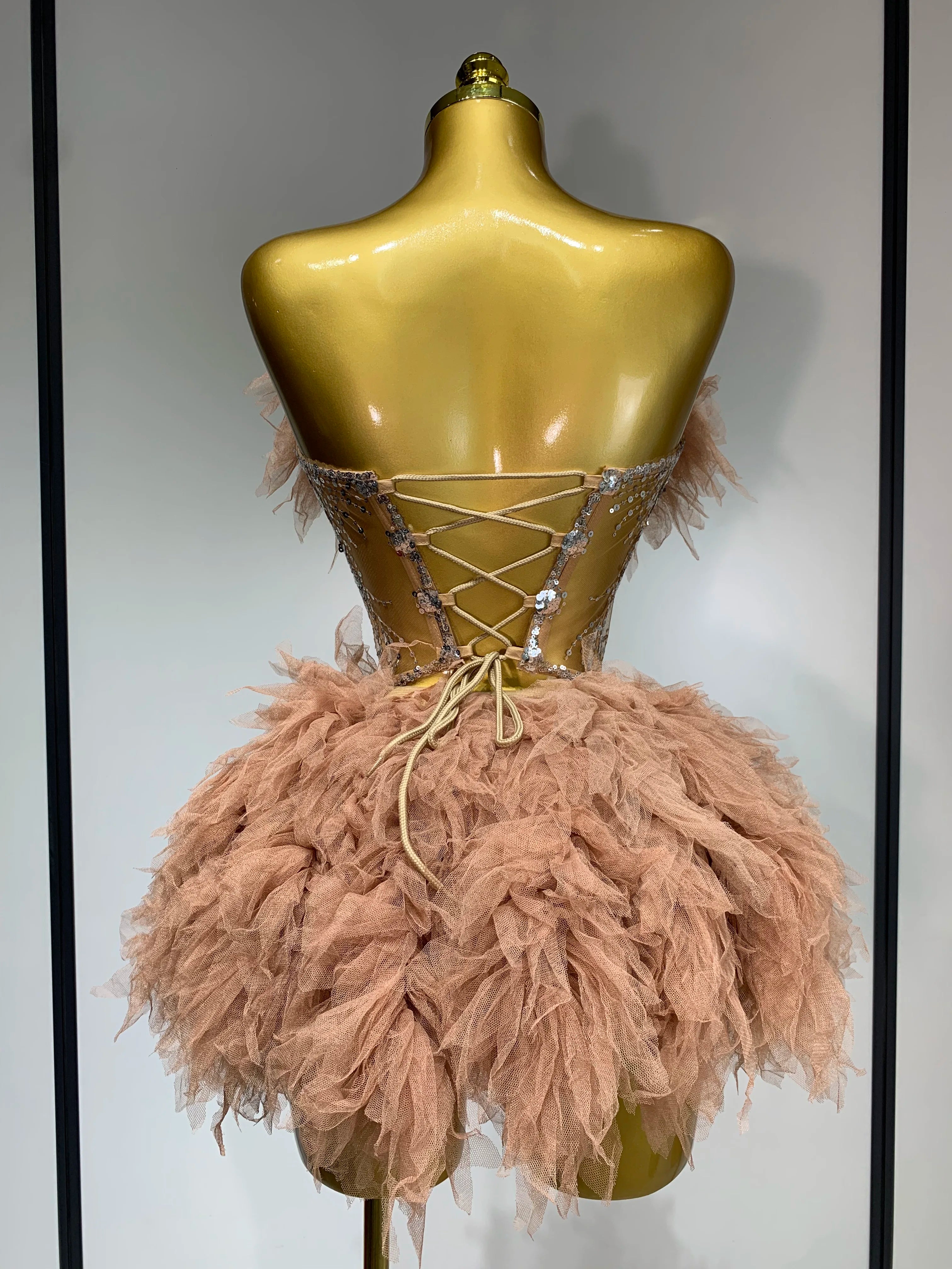 Women Sexy Strapless Mesh Two Pieces Set Celebrity Nightlcub Party Photo Shoot Outfit 2025 Prom Gown Luxury Birthday Dresses