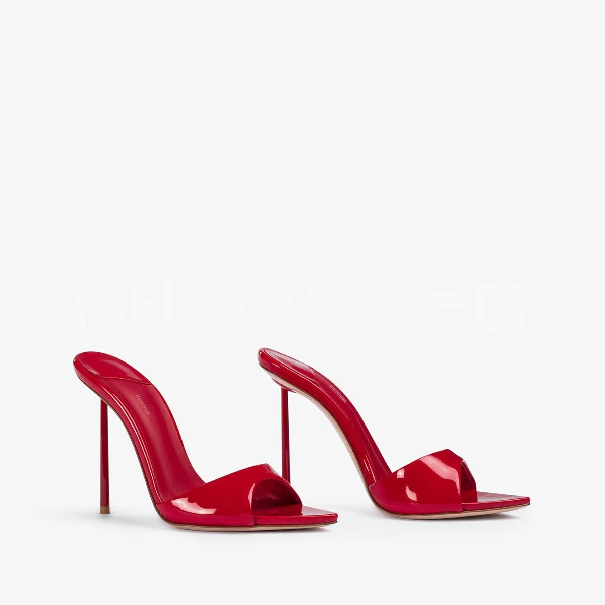 Red Patent Leather Heeled Sandals Shallow Slip On Mules Solid Sexy Heels Stiletto Summer 9CM Shoes Peep Toe One Strap Sandalias