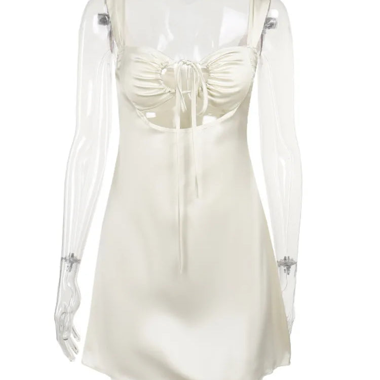 Hollow Out Bandage Sexy Mini Dress For Women 2024 Summer Spaghetti Sleeveless Backless Bodycon Club Party Dress