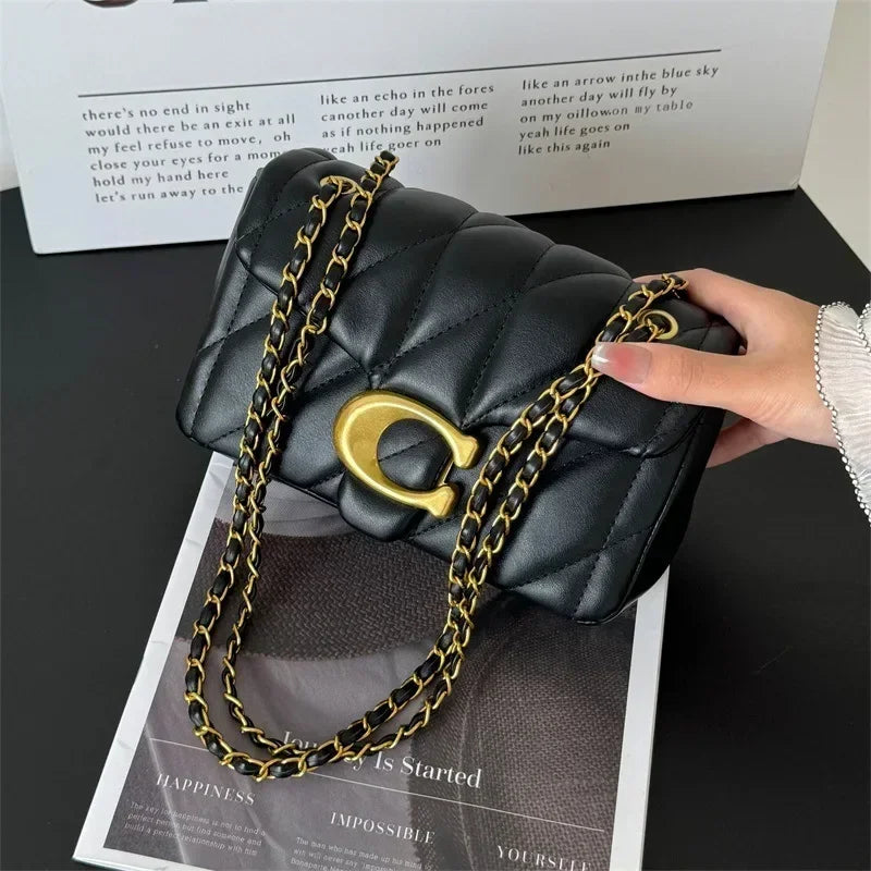 Chain Crossbody Bag New Personality Leisure All Match Diamond Check Embroidery Line Shoulder Bag Fashion Armpit Small Square Bag
